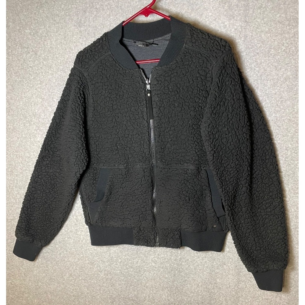 PrAna Polar Escape Bomber Jacket Teddy Sherpa Womens Large Reversible Black